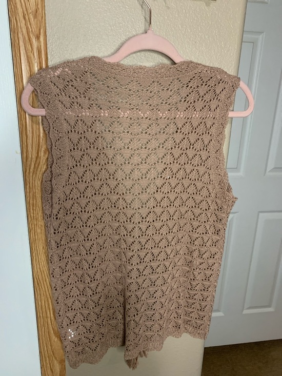 SUMMER Tan Polyester Knit Sleeveless Tie Front Cardigan Size Large - Picture 6 of 6